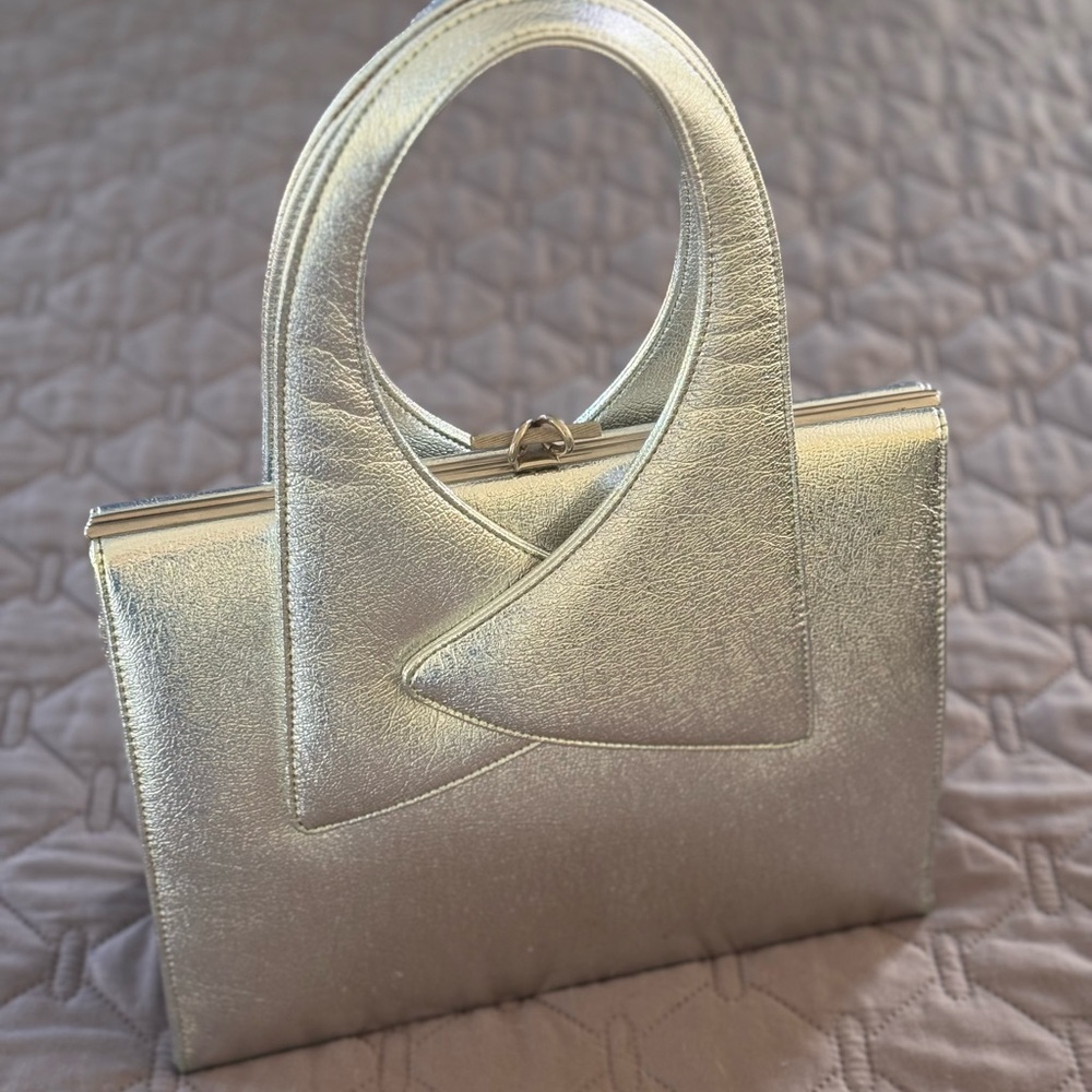 Silver Geometric Clutch with Integrated Handle